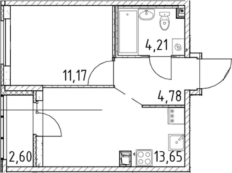 1-комнатная квартира 33.8 м², 13/17 эт., ЖК «Город Первых»